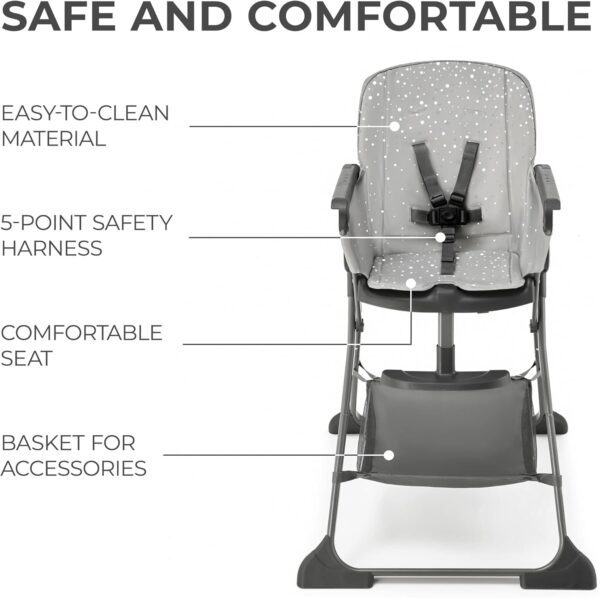 Kinderkraft FOLDEE Highchair, Baby Chair, Ergonomic, Comfortable, Reclining, Foldable, Detachable Double Tray, for Toddler, from 6 Month to 3 Years, Gray - Image 6