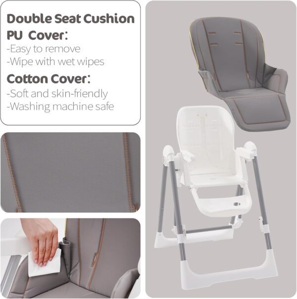 Foldable Highchair, 3-in-1 Baby Rocker with Harness, with 4 Lockable Wheels, 5 Recline Positions, Adjustable Feeding Chair for Babies & Toddlers 6 Months to 3 Years - Image 7