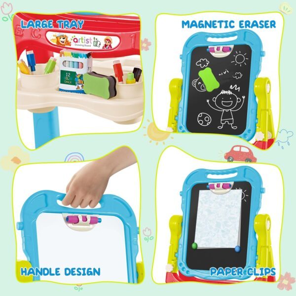 Toddler Art Easel Toys, Magnetic Chalk Board and White Board Easel for Kids with Painting Accessories, Rotatable Double Sided Easel, Birthday Gift for Boys and Girls - Image 5
