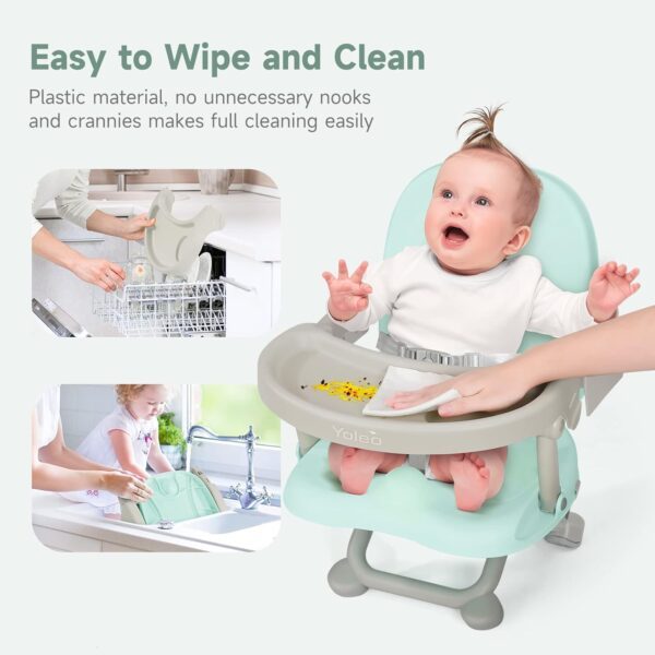 Yoleo Portable High Chair for Babies and Toddlers, Baby Booster Seat for Dining Chair, 6 Months to 3 Years, 15 kg, Height Adjustable, with Removable Tray Green - Image 7
