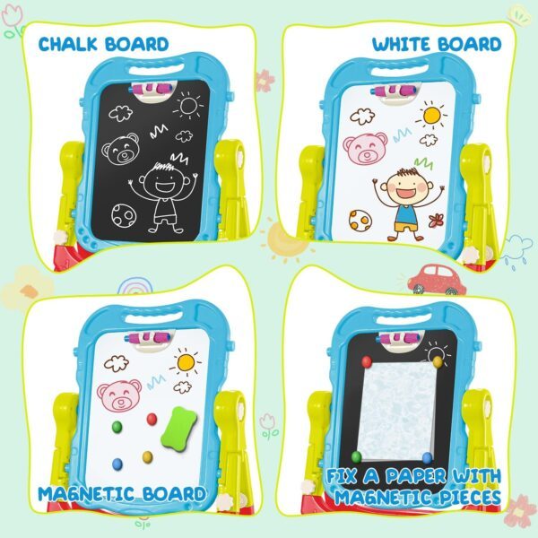 Toddler Art Easel Toys, Magnetic Chalk Board and White Board Easel for Kids with Painting Accessories, Rotatable Double Sided Easel, Birthday Gift for Boys and Girls - Image 4