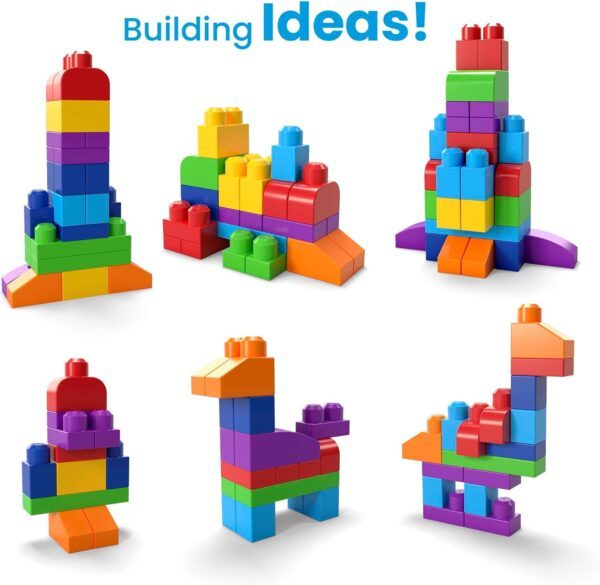 MEGA BLOKS Big Building Bag building set with 60 big and colorful building blocks, and 1 storage bag, toy gift set for ages 1 and up, DCH55 - Image 4