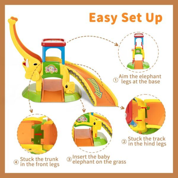 Wdebay Toddler Toys for 0 1 2 3 Year Old Boys and Girls Birthday Gifts, Elephant Slide with 4 Cartoon Cars Learning Baby Toys 12-18 Months, Educational Toys for 1+ Year Old, Toddler Push Car Ages 1-2 - Image 4
