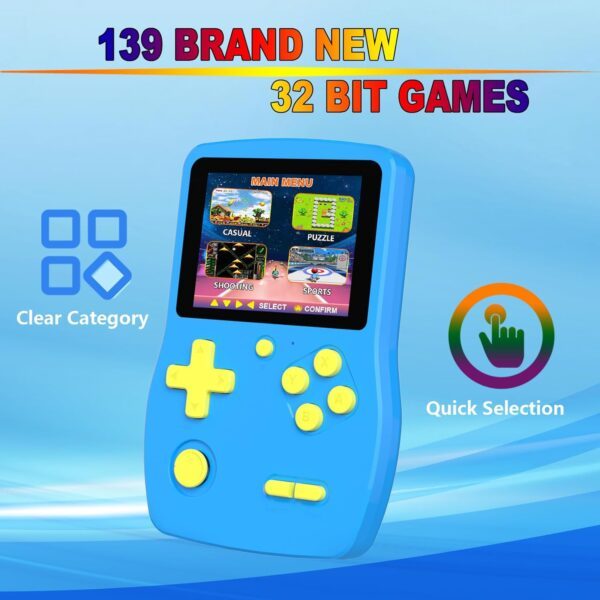 Bornkid 32 Bit Handheld Game Console for Kids,3.0" IPS Screen with Buit in 139 HD Video Games, Portable Rechargeable Game System, Electronic Gaming Player Gifts Toys for Boys Girls - Image 2