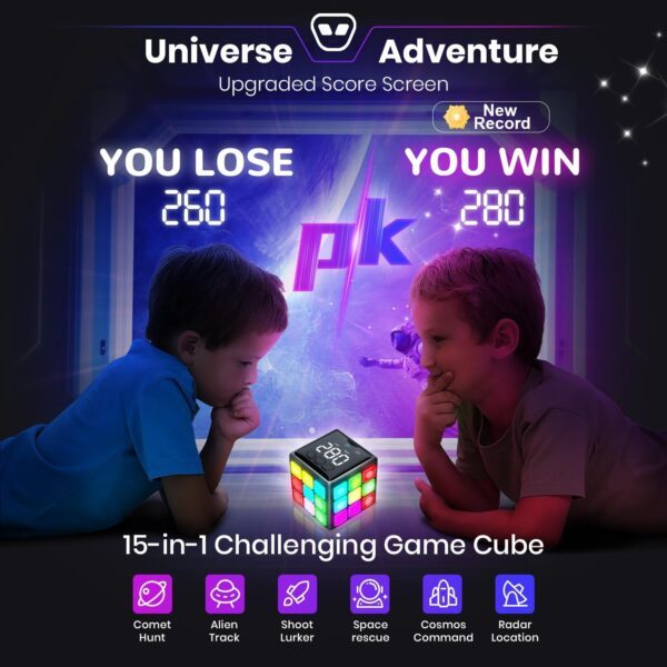 Xinbeiya Rechargeable Game Handheld Cube, 15 Fun Brain & Memory Game with Score Screen, Cool Toys for Kids, Christmas Birthday Gifts for Boys Girls Aged 6-12+ Years Old (Black) - Image 3