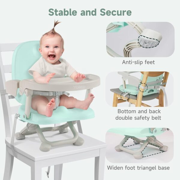 Yoleo Portable High Chair for Babies and Toddlers, Baby Booster Seat for Dining Chair, 6 Months to 3 Years, 15 kg, Height Adjustable, with Removable Tray Green - Image 6