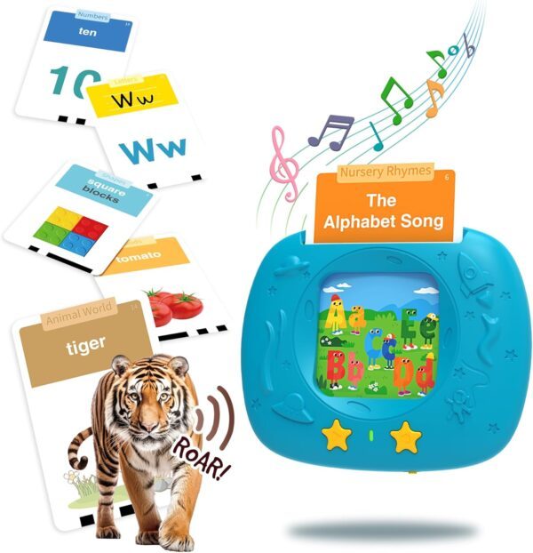 HOMESTEC Toddlers Speech Learning Toys, Upgraded Realistic Flash Cards, Sight Words with Sounds, British Accent, Educational Montessori Multi-Sensory Kit for Pre-school Kids Gifts (Space Blue)