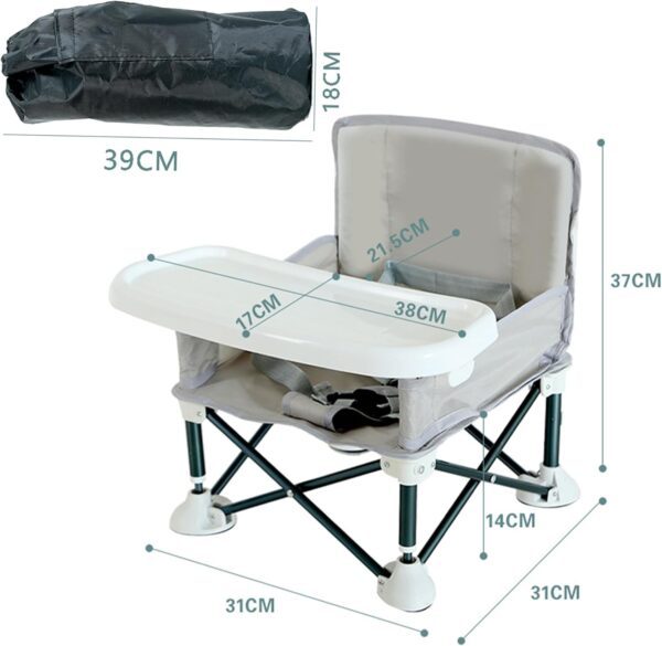 JIAMIAN JIAMAIN High Chair, Baby High Chairs, High Chairs for Babies and Toddlers, Foldable Toddler Dining Chair with Adjustable Strap and Removable Tray, Portable Baby Feeding Seat (Grey) - Image 5