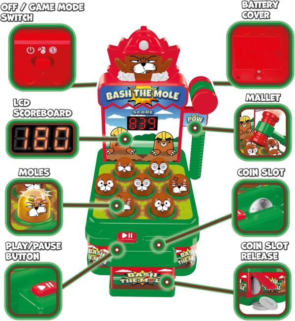 Tevo Whack Game With Hammer - A Mole Bashing Game For Kids - Electronic Kids Board Games - Toys For 3,4,5,6 Year Old Boys & Girls - Classic Arcade Game - Boys Toys Age 3 Plus - FREE Batteries Included - Image 6