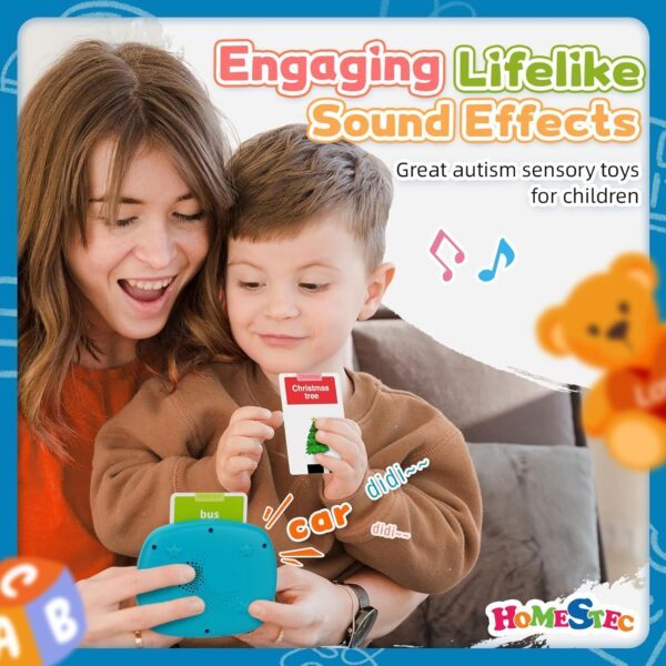 HOMESTEC Toddlers Speech Learning Toys, Upgraded Realistic Flash Cards, Sight Words with Sounds, British Accent, Educational Montessori Multi-Sensory Kit for Pre-school Kids Gifts (Space Blue) - Image 4