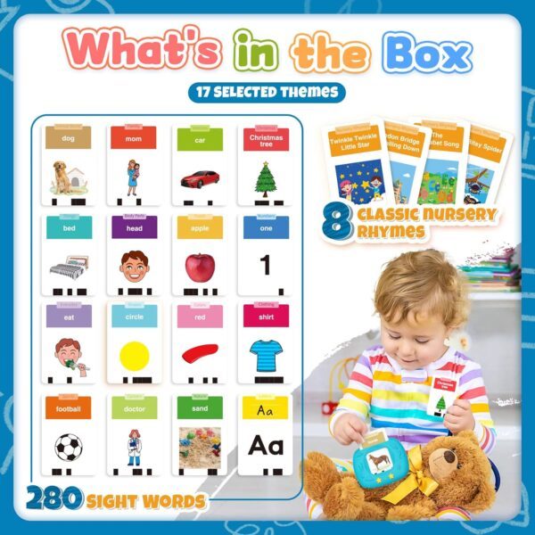 HOMESTEC Toddlers Speech Learning Toys, Upgraded Realistic Flash Cards, Sight Words with Sounds, British Accent, Educational Montessori Multi-Sensory Kit for Pre-school Kids Gifts (Space Blue) - Image 2
