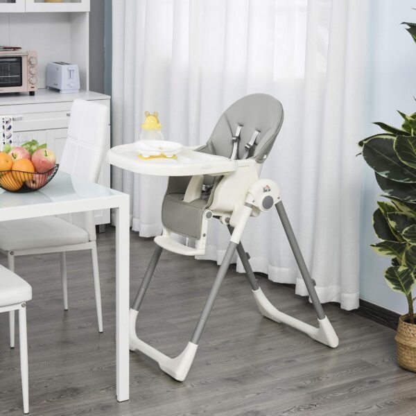 HOMCOM Foldable Baby High Chair Convertible Feeding Chair Height Adjustable with Adjustable Backrest Footrest and Removable Tray 5 Point Safety Harness for Kids 6-36 Months Grey - Image 2