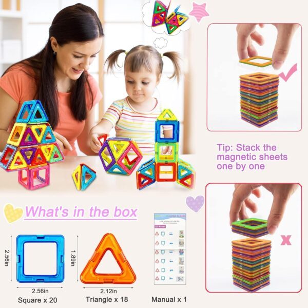 38PCS Magnetic Building Blocks Magnetic Tiles Magnets for Kids Construction Learning Educational Magnetic Toys for 3 4 5 6 Years Old Boys Girls Toddlers Kids Christmas Birthday Gifts for 3+ - Image 5