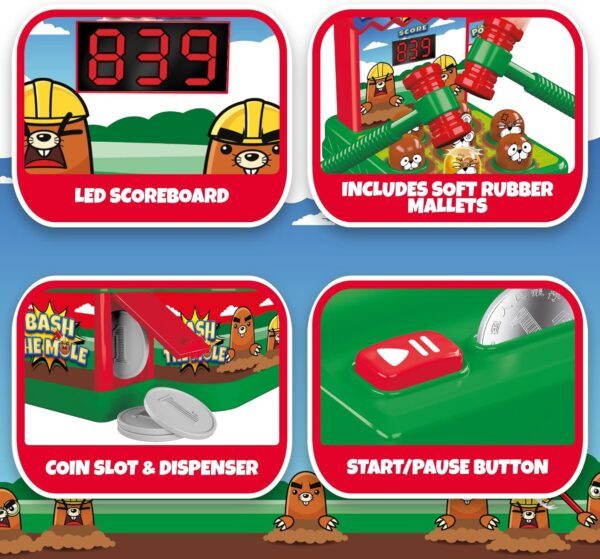 Tevo Whack Game With Hammer - A Mole Bashing Game For Kids - Electronic Kids Board Games - Toys For 3,4,5,6 Year Old Boys & Girls - Classic Arcade Game - Boys Toys Age 3 Plus - FREE Batteries Included - Image 4