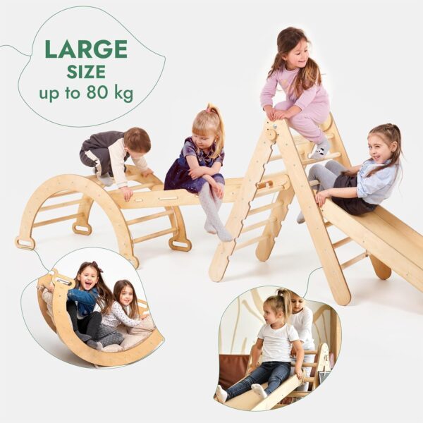 4-in-1 Indoor Climbing Frame for Toddlers - Wooden Triangle, Arch & Climbing Ramp & Net, Montessori Climbing Frame, Kids Wooden Gym, Foldable Climbing Toys for Kids 1-5 Age - Image 6