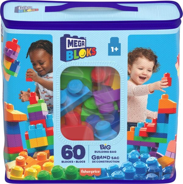 MEGA BLOKS Big Building Bag building set with 60 big and colorful building blocks, and 1 storage bag, toy gift set for ages 1 and up, DCH55 - Image 6
