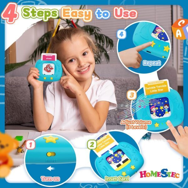 HOMESTEC Toddlers Speech Learning Toys, Upgraded Realistic Flash Cards, Sight Words with Sounds, British Accent, Educational Montessori Multi-Sensory Kit for Pre-school Kids Gifts (Space Blue) - Image 5