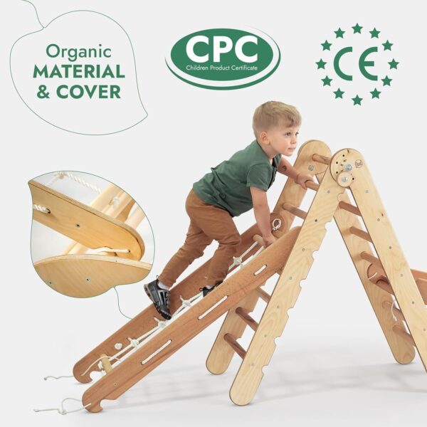 4-in-1 Indoor Climbing Frame for Toddlers - Wooden Triangle, Arch & Climbing Ramp & Net, Montessori Climbing Frame, Kids Wooden Gym, Foldable Climbing Toys for Kids 1-5 Age - Image 3