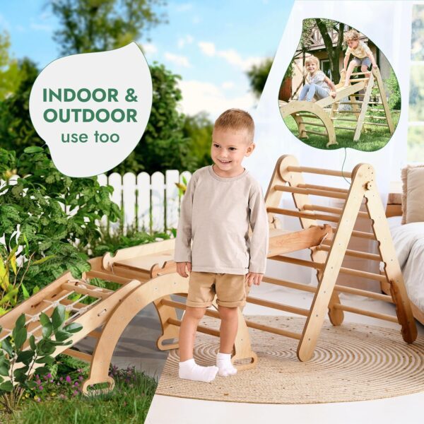 4-in-1 Indoor Climbing Frame for Toddlers - Wooden Triangle, Arch & Climbing Ramp & Net, Montessori Climbing Frame, Kids Wooden Gym, Foldable Climbing Toys for Kids 1-5 Age - Image 4